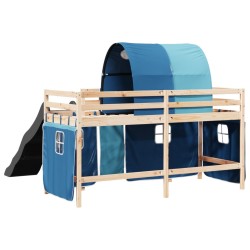 Kinderhochbett mit Tunnel Blau 80x200 cm Massivholz Kiefer