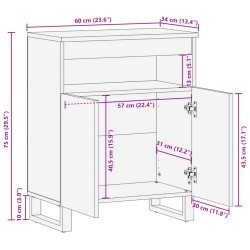 Sideboard 60x34x75 cm Raues Massives Mangoholz