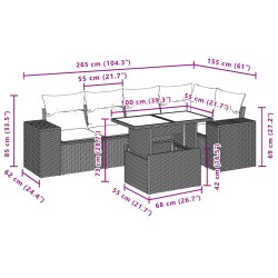 6-tlg. Garten-Sofagarnitur mit Kissen Hellgrau Poly Rattan