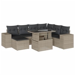 8-tlg. Garten-Sofagarnitur mit Kissen Hellgrau Poly Rattan