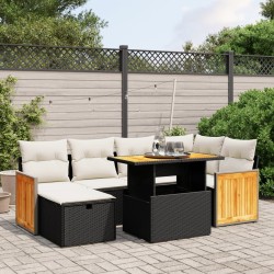 7-tlg. Garten-Sofagarnitur mit Kissen Schwarz Poly Rattan