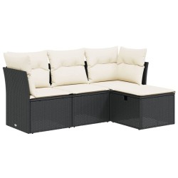 4-tlg. Garten-Sofagarnitur mit Kissen Schwarz Poly Rattan