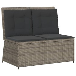 Gartenbank Verstellbar mit Kissen Grau Poly Rattan