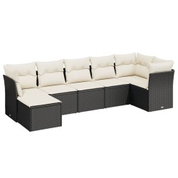 7-tlg. Garten-Sofagarnitur mit Kissen Schwarz Poly Rattan