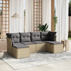 6-tlg. Garten-Sofagarnitur mit Kissen Beige Poly Rattan