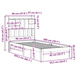 Massivholzbett mit Regal ohne Matratze Wachsbraun 90x200 cm