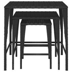 Garten-Satztische 3 Stk. Schwarz Poly Rattan