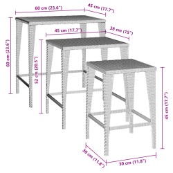 Garten-Satztische 3 Stk. Schwarz Poly Rattan