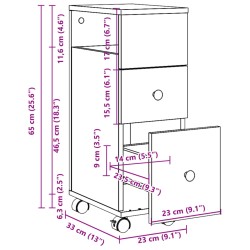 Badschrank Schmal mit Rollen Grau Sonoma Holzwerkstoff