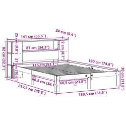 Massivholzbett mit Regal ohne Matratze Weiß 135x190 cm Kiefer