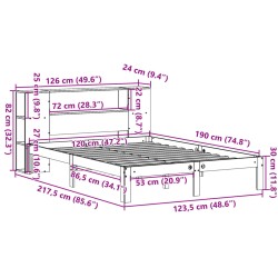 Massivholzbett mit Regal ohne Matratze Wachsbraun 120x190 cm