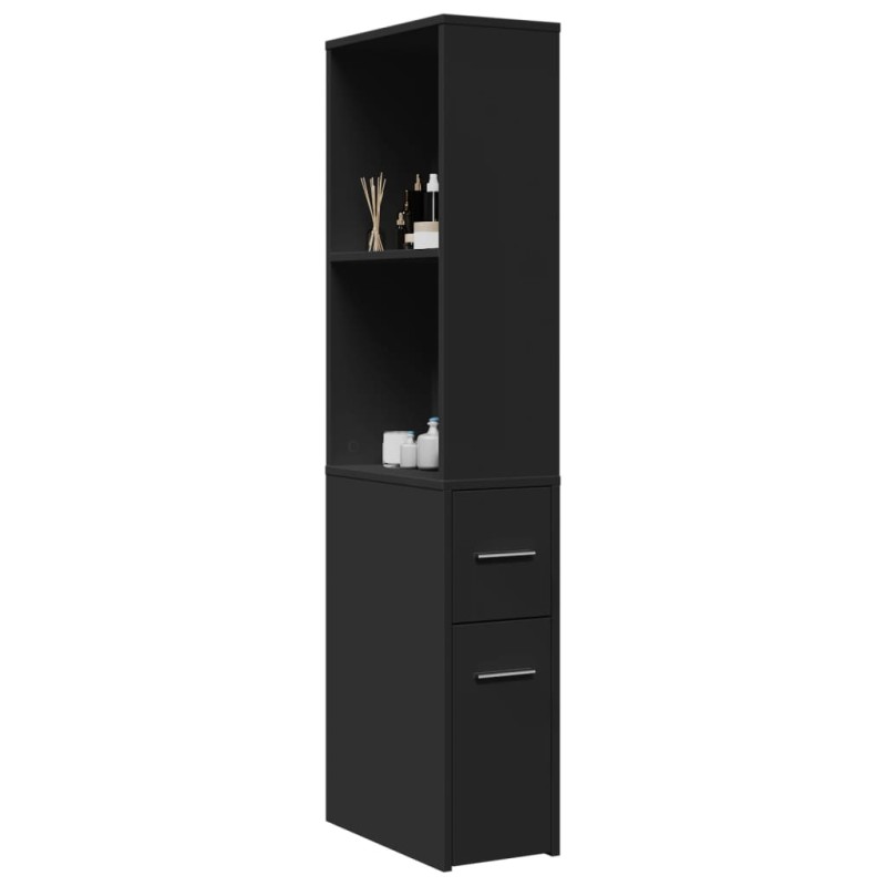 Badschrank Schmal mit Rollen Schwarz Holzwerkstoff