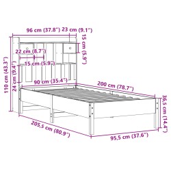 Massivholzbett mit Regal ohne Matratze Weiß 90x200 cm Kiefer
