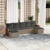 7-tlg. Garten-Sofagarnitur mit Kissen Grau Poly Rattan