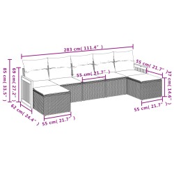 7-tlg. Garten-Sofagarnitur mit Kissen Grau Poly Rattan