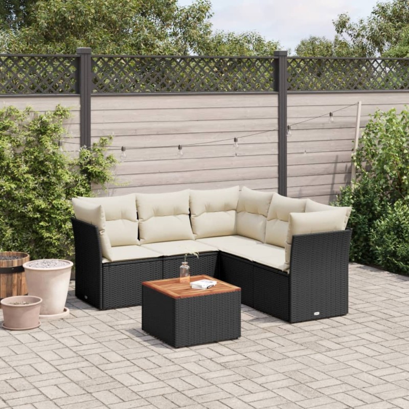 6-tlg. Garten-Sofagarnitur mit Kissen Schwarz Poly Rattan