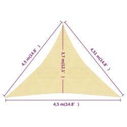 Sonnensegel 160 g/m² Beige 4,5x4,5x4,5 m HDPE