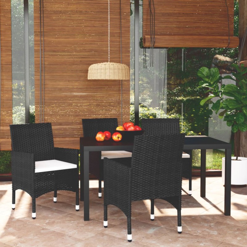 5-tlg. Garten-Essgruppe mit Kissen Poly Rattan Schwarz