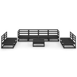 9-tlg. Garten-Lounge-Set Schwarz Massivholz Kiefer