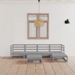 6-tlg. Garten-Lounge-Set Grau Massivholz Kiefer