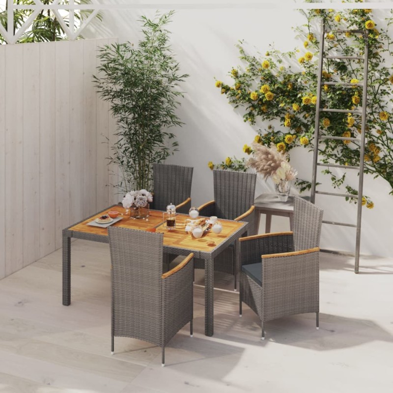 5-tlg. Garten-Essgruppe mit Kissen Poly Rattan Grau