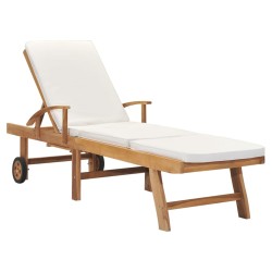 Sonnenliege mit Auflage Massivholz Teak Creme