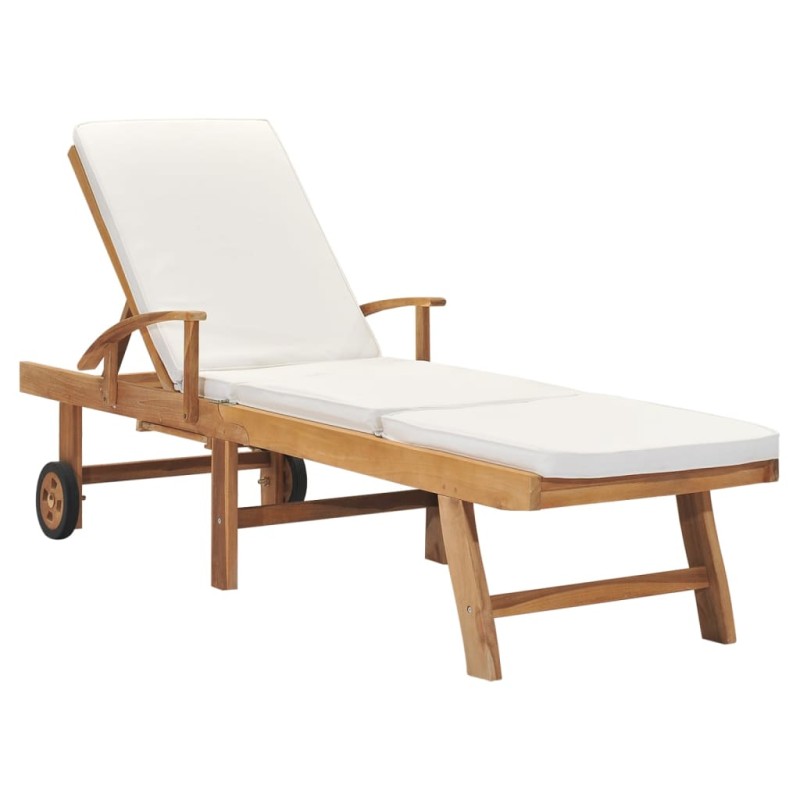 Sonnenliege mit Auflage Massivholz Teak Creme