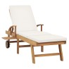 Sonnenliege mit Auflage Massivholz Teak Creme