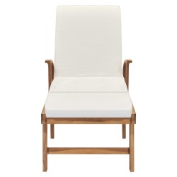 Sonnenliege mit Auflage Massivholz Teak Creme