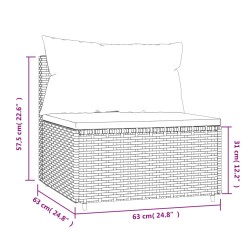 Garten-Mittelsofa mit Kissen Schwarz Poly Rattan