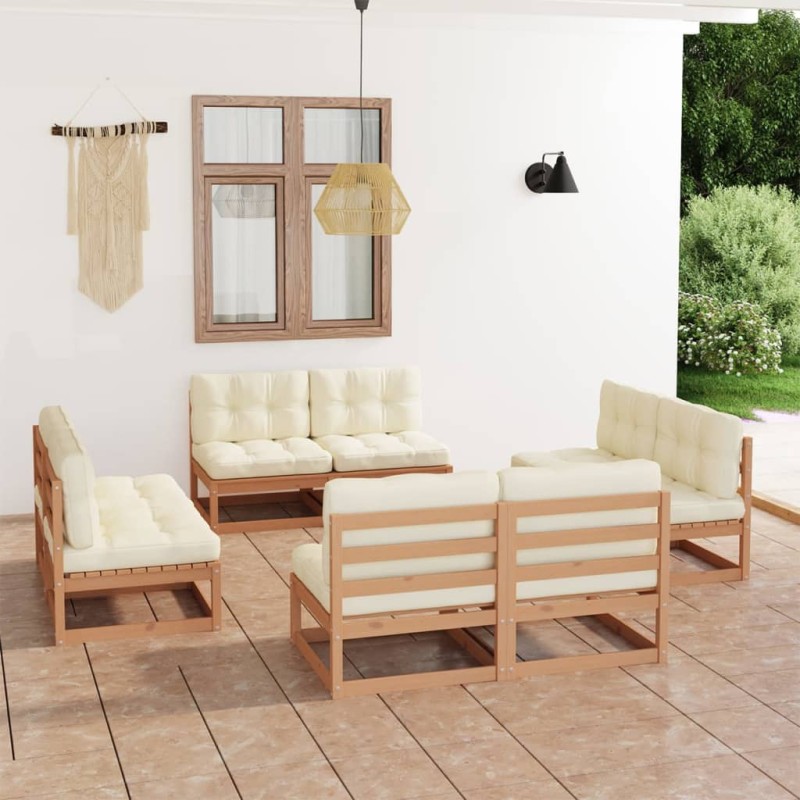 8-tlg. Garten-Lounge-Set mit Kissen Kiefer Massivholz