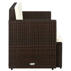 2-Sitzer-Gartensofa mit Auflagen Braun Poly Rattan