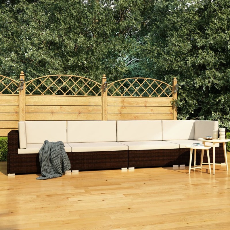 4-tlg. Garten-Sofagarnitur mit Auflagen Poly Rattan Braun