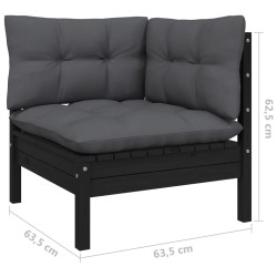 2-Sitzer-Gartensofa mit Kissen Schwarz Massivholz Kiefer