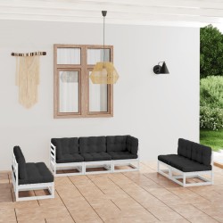 7-tlg. Garten-Lounge-Set mit Kissen Kiefer Massivholz