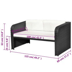 4-tlg. Garten-Lounge-Set mit Auflagen Poly Rattan Schwarz