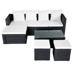 4-tlg. Garten-Lounge-Set mit Auflagen Poly Rattan Schwarz