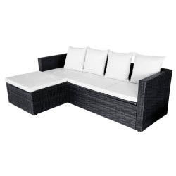 4-tlg. Garten-Lounge-Set mit Auflagen Poly Rattan Schwarz