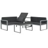 3-tlg. Garten-Lounge-Set mit Kissen Aluminium Schwarz