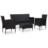 4-tlg. Garten-Lounge-Set mit Auflagen Poly Rattan Schwarz