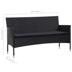 4-tlg. Garten-Lounge-Set mit Auflagen Poly Rattan Schwarz