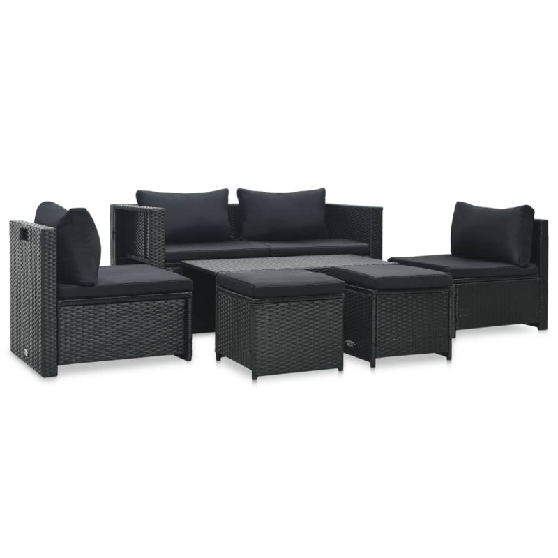 6-tlg. Garten-Lounge-Set mit Auflagen Poly Rattan Schwarz