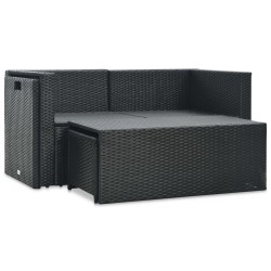 6-tlg. Garten-Lounge-Set mit Auflagen Poly Rattan Schwarz