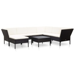 8-tlg. Garten-Lounge-Set mit Auflagen Poly Rattan Schwarz