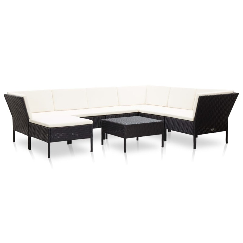 8-tlg. Garten-Lounge-Set mit Auflagen Poly Rattan Schwarz