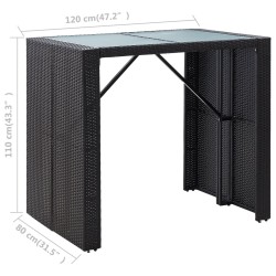 5-tlg. Garten-Bar-Set Poly Rattan und Glas Schwarz