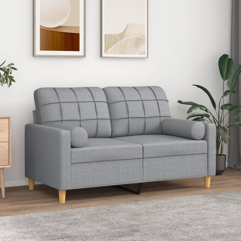 2-Sitzer-Sofa mit Zierkissen Hellgrau 120 cm Stoff