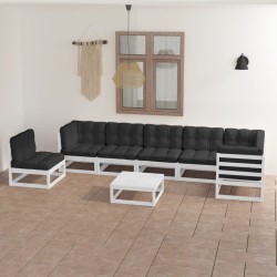 8-tlg. Garten-Lounge-Set mit Kissen Massivholz Kiefer