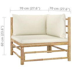 2-tlg. Garten-Lounge-Set mit Kissen Cremeweiß Bambus