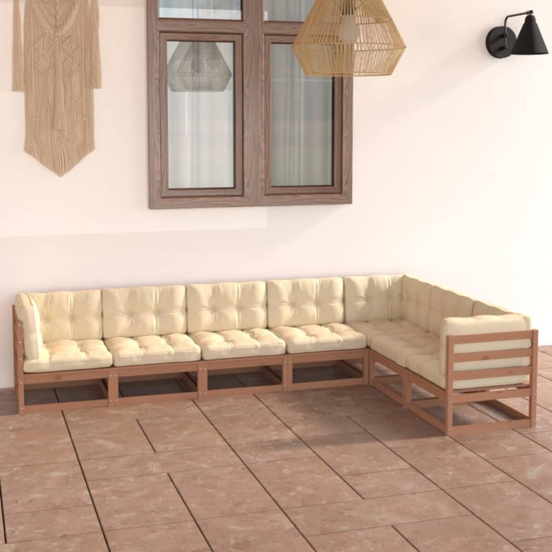 7-tlg Garten-Lounge-Set mit Kissen Honigbraun Massivholz Kiefer